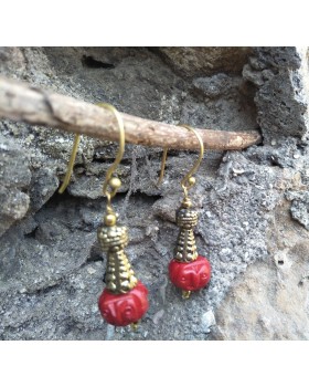 Alphabey's Red Gemstones Gold Plated Brass Earrings For Women